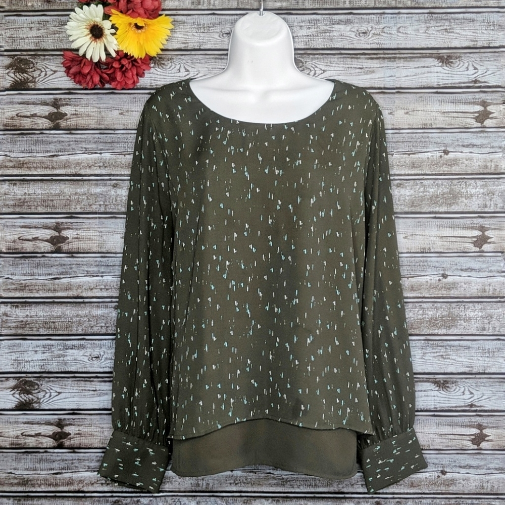 Apt. 9 | Printed Split Back Long Sleeve Blouse XL